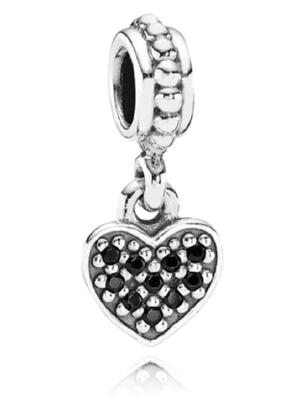 Pandora Retired Pave Heart Dangle Charm Black Crystal Sterling Silver 791023NCK
